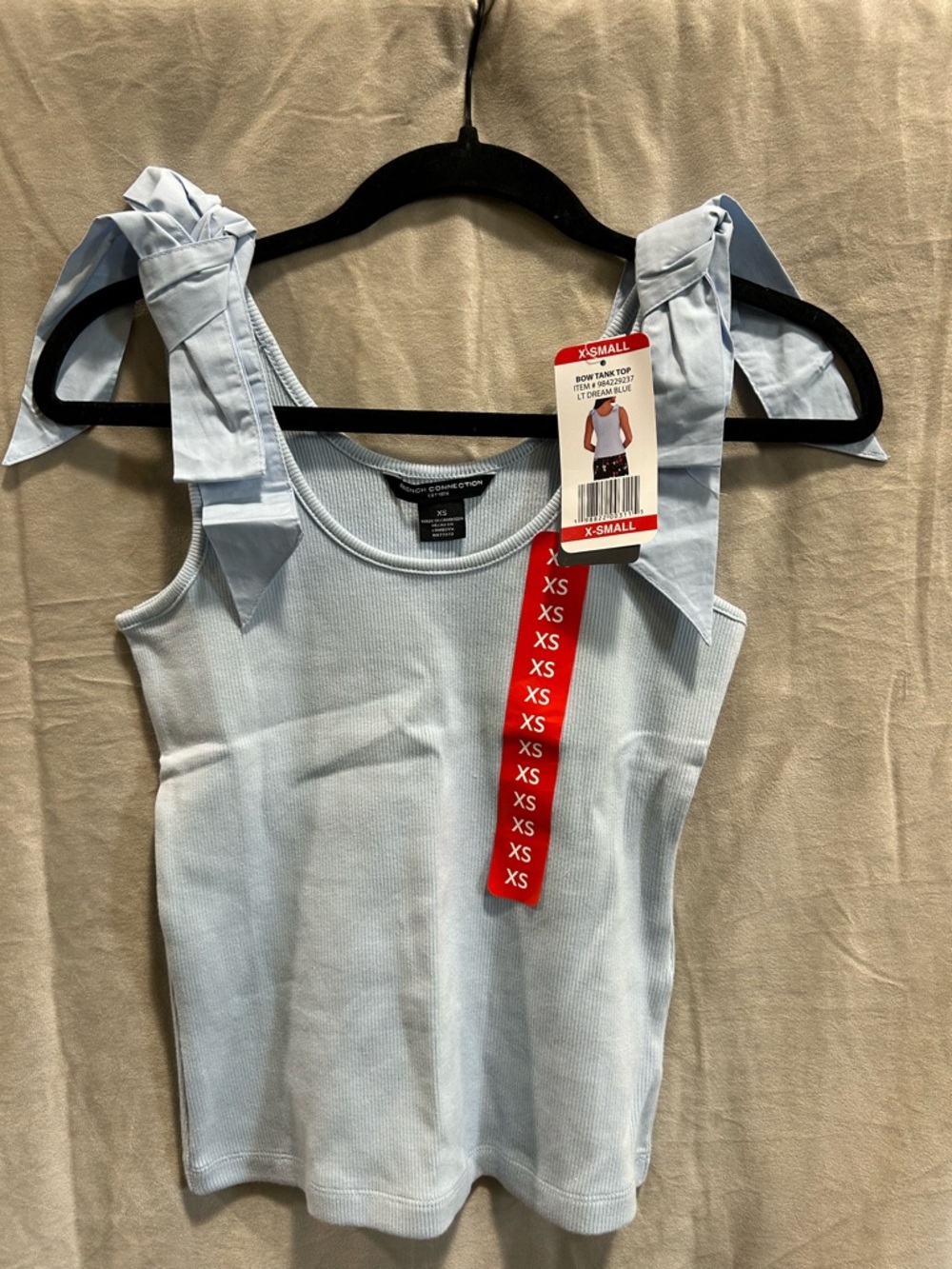 French Connection Light Blue Tie-Shoulder Ribbed Tank Top